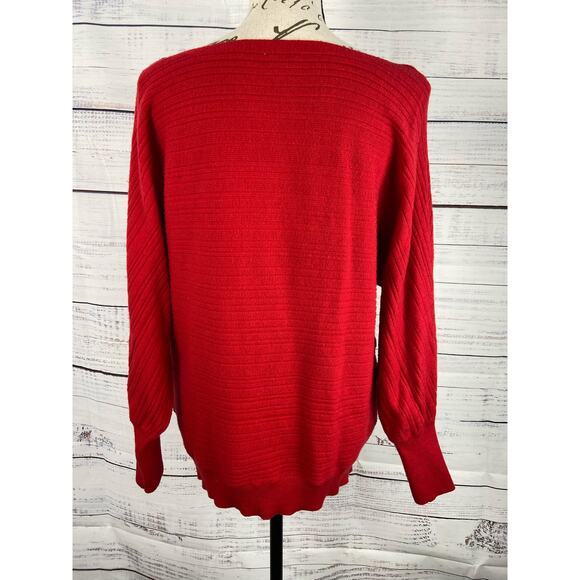 Chicos 0 Soft Cashmere Blend Rib Sweater Womens S Red Classic Fit Long Sleeve - Picture 4 of 12